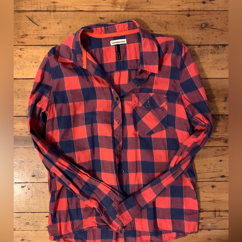 Blue and Red Patterned Flannel Shirt